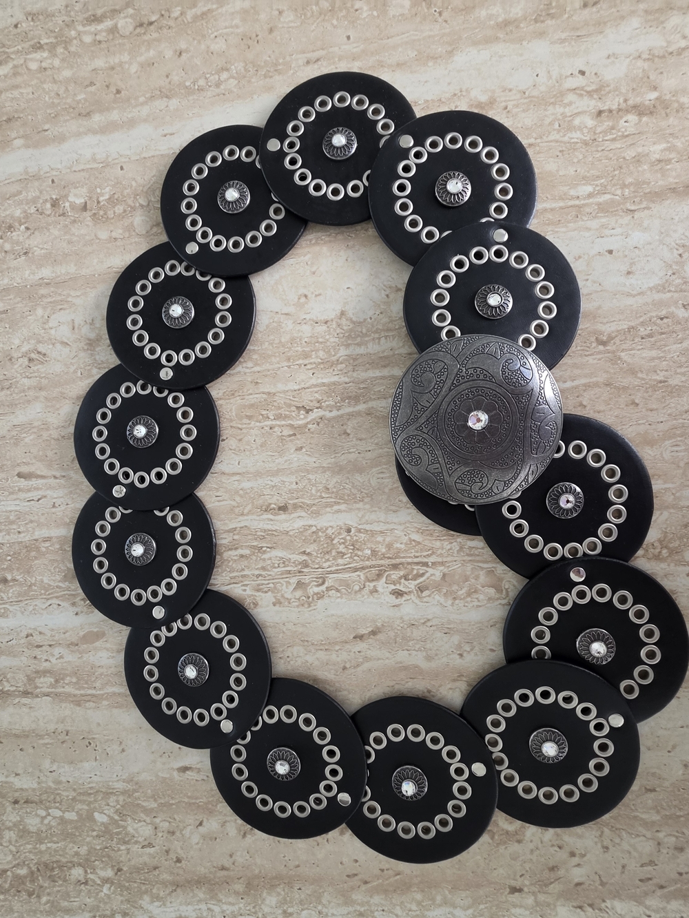 Black Disc Statement Cowboy Belt with Silver Accents